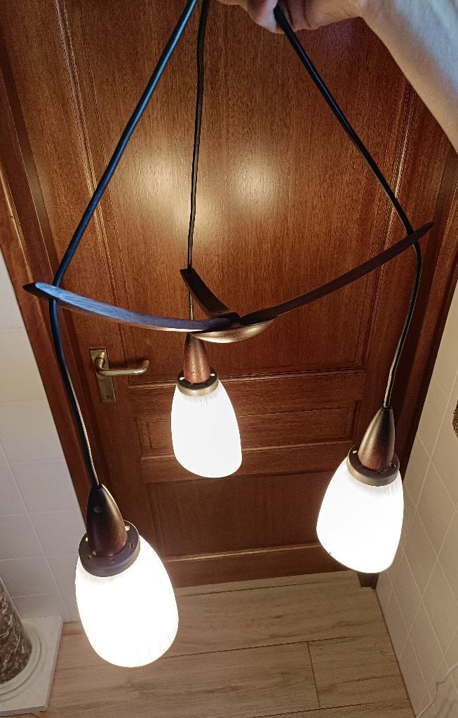 Mid century UNO&OSTEN KRISTIANSSON teakhouten hanglamp (L499, Ophalen of Verzenden