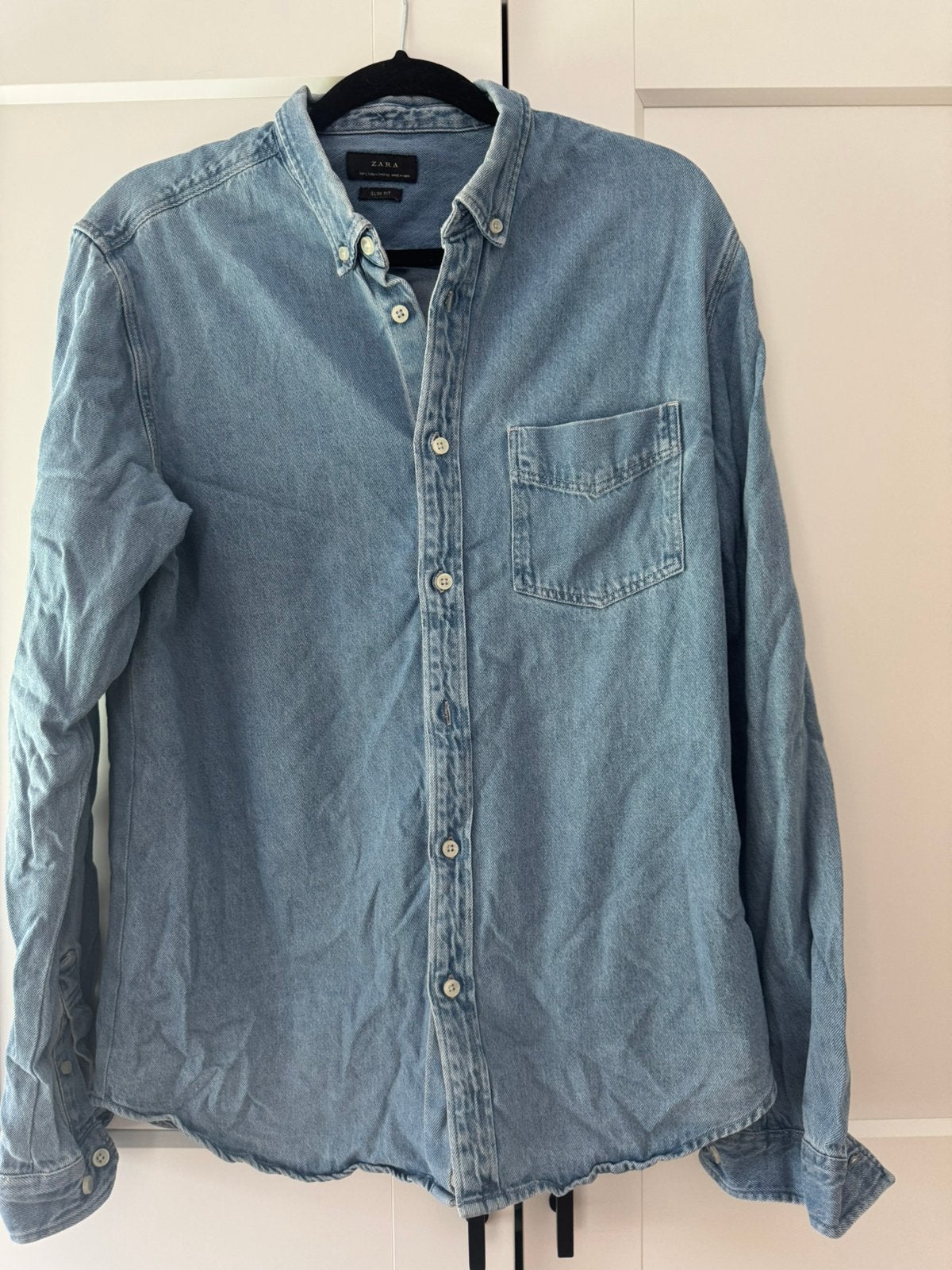Heren spijkerblouse Zara, lichtblauw maat L, Ophalen of Verzenden, Zo goed als nieuw, Blauw, Halswijdte 41/42 (L)