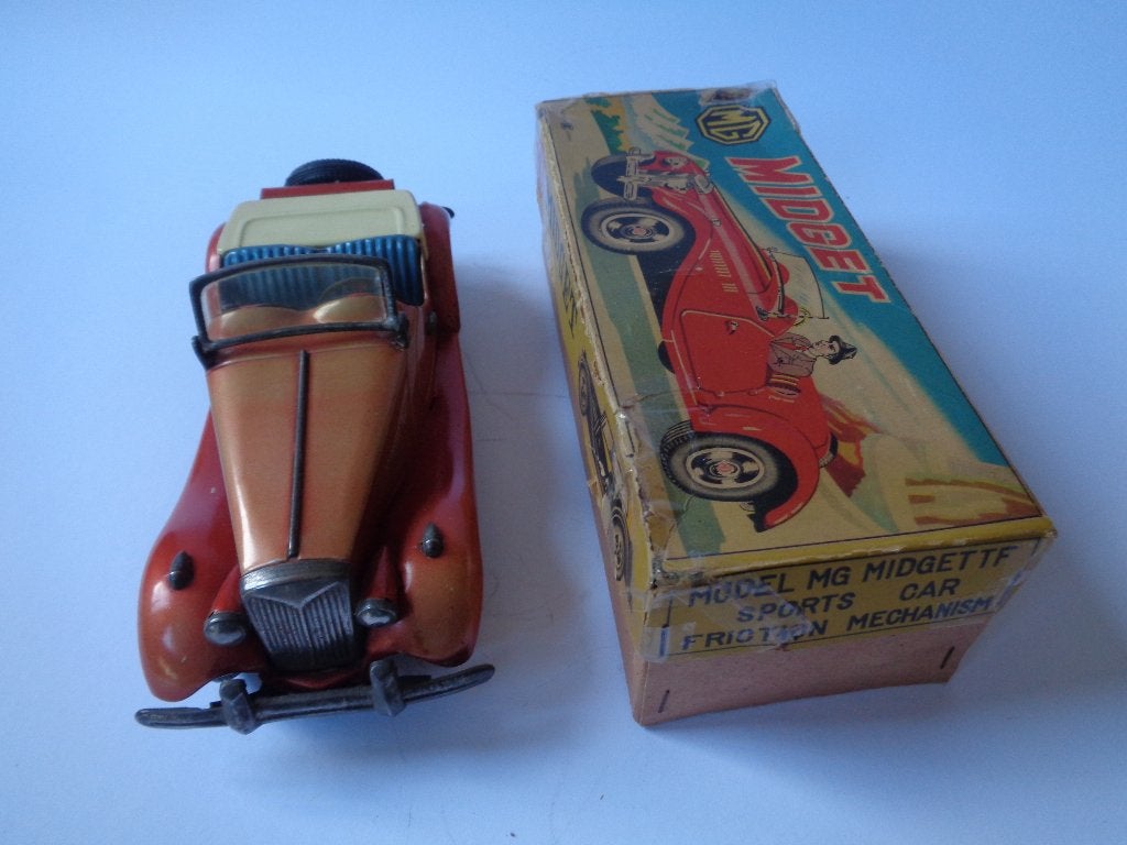 Oude blikken Bandai MG Midget TF Sports Car met Doos, Japan, Ophalen of Verzenden