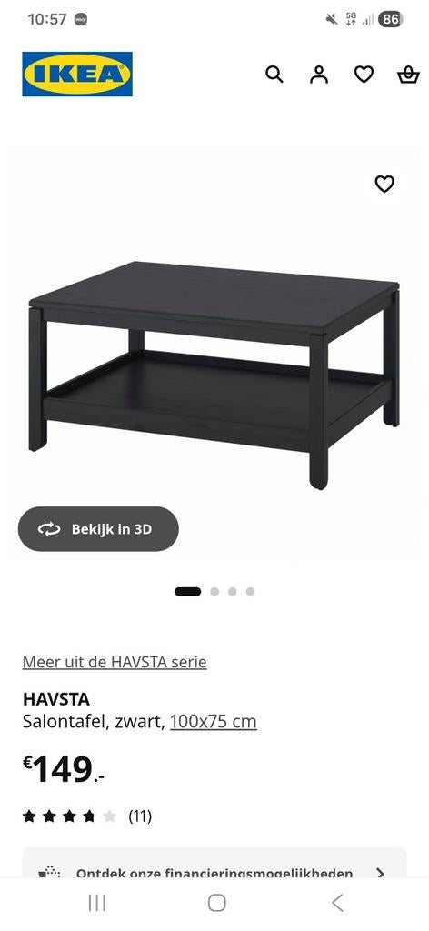 HAVSTA Salontafel Zwart - Nieuw in doos, 50 tot 100 cm, Nieuw, Minder dan 50 cm, Grenenhout
