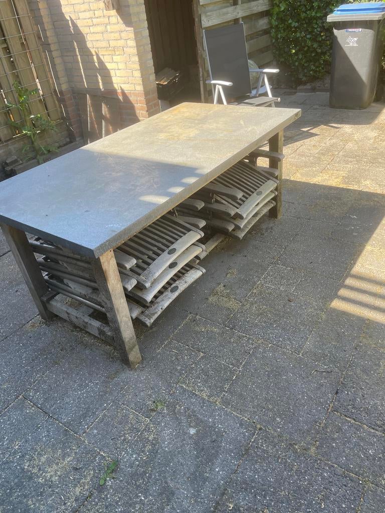 Tuinset: Hardstenen Tafel met 6 Stoelen, Tuin en Terras, Tuintafels, Ophalen of Verzenden, Gebruikt, Rechthoekig, Overige materialen