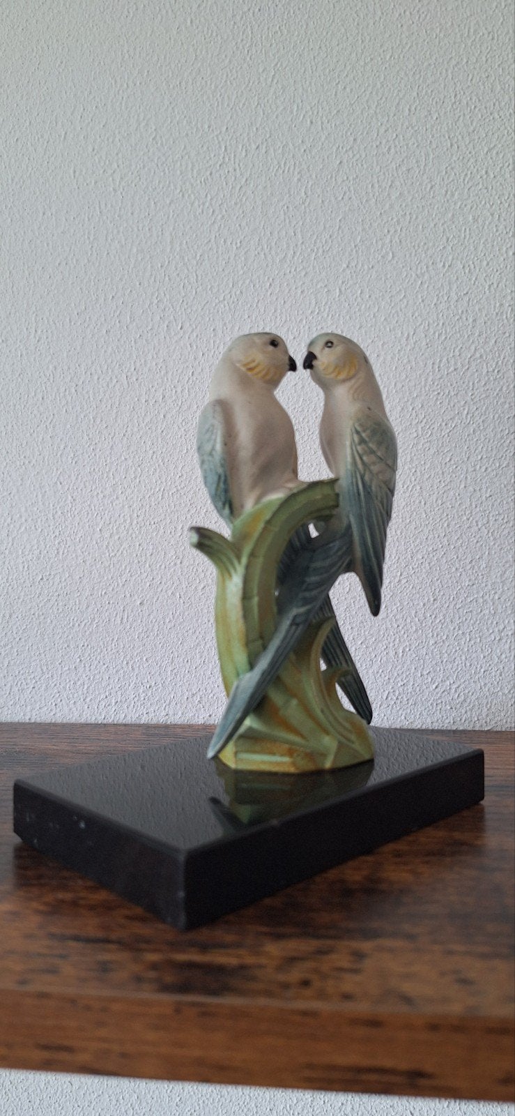 Originele Art Deco Boekensteun / Sculptuur – Twee Parkieten, Ophalen of Verzenden