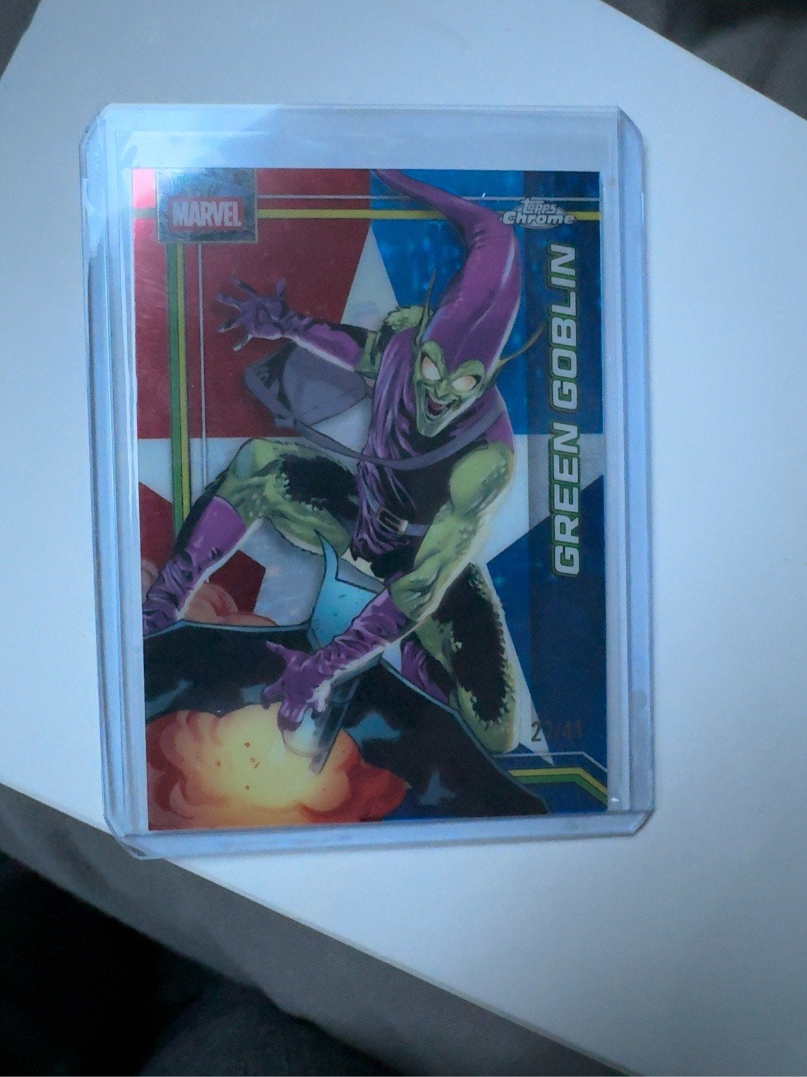 Green Goblin Blue Refractor /41 Marvel, Verzamelen, Ophalen of Verzenden, Superheld, Zo goed als nieuw, Plaatje, Poster of Sticker