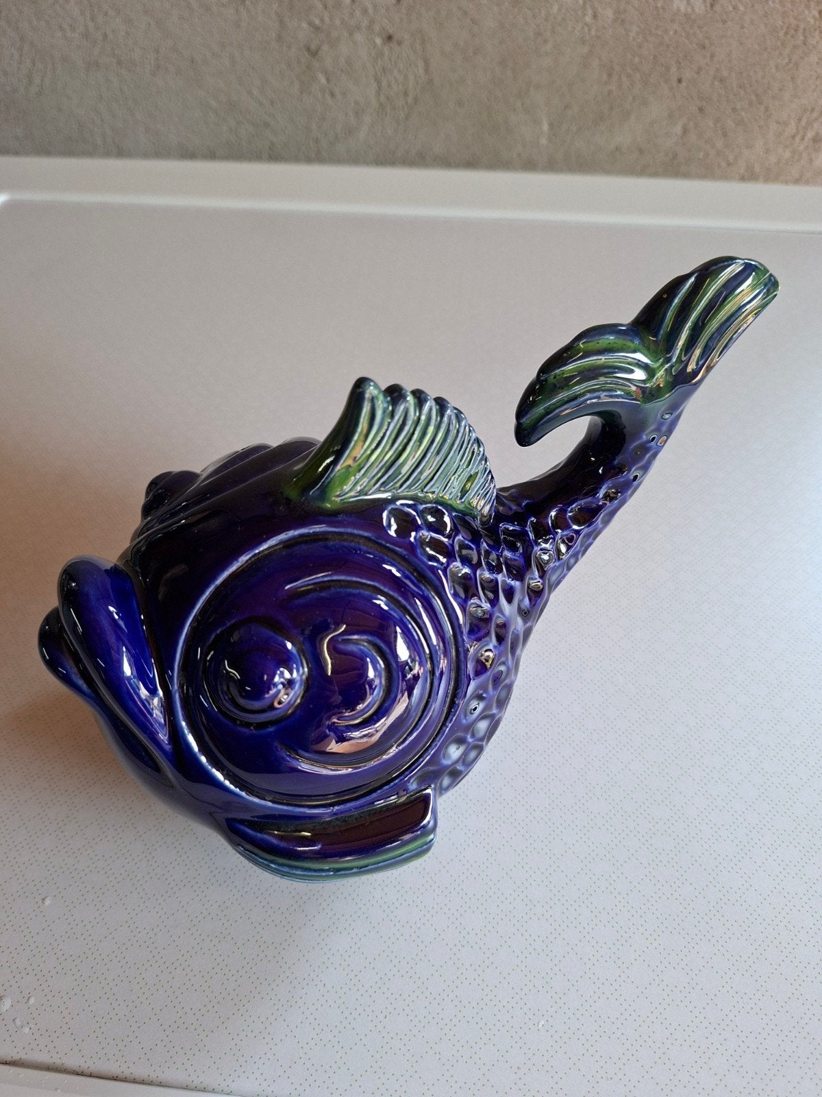 Vintage Keramische Vis Decoratie - Kobaltblauw, Ophalen
