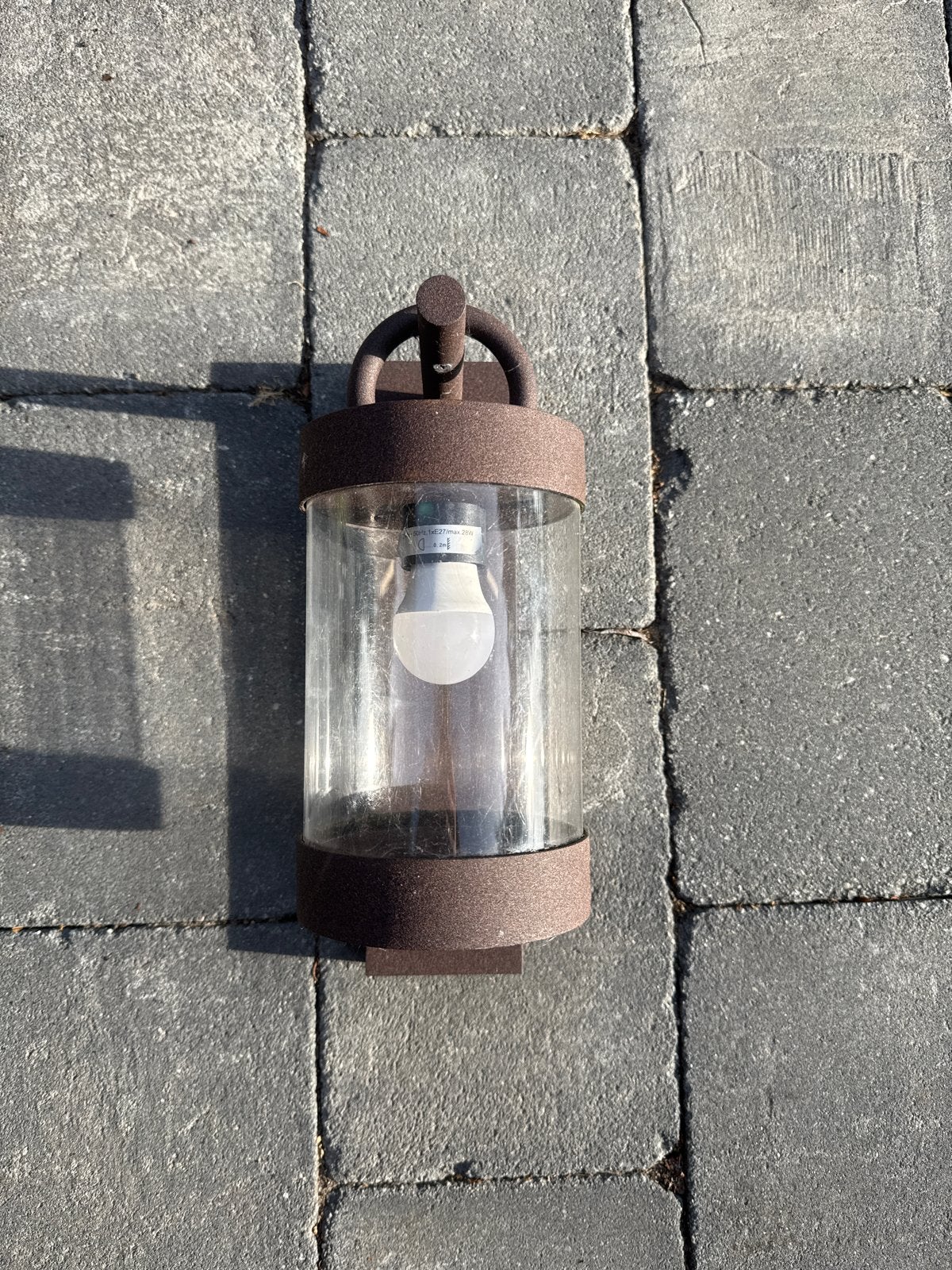 Landelijke buitenlamp cortenstaal look incl. bol, Tuin en Terras, Ophalen, Gebruikt, Staal, Minder dan 50 watt