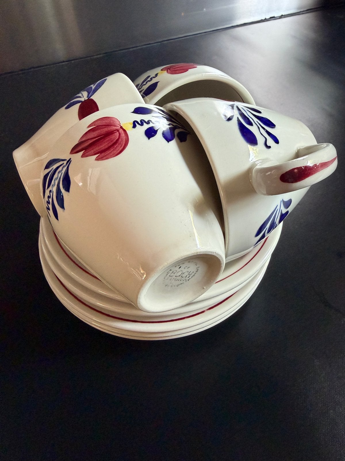 4x Kop en schotel met extra schotel - Bloemenpatroon, Ophalen
