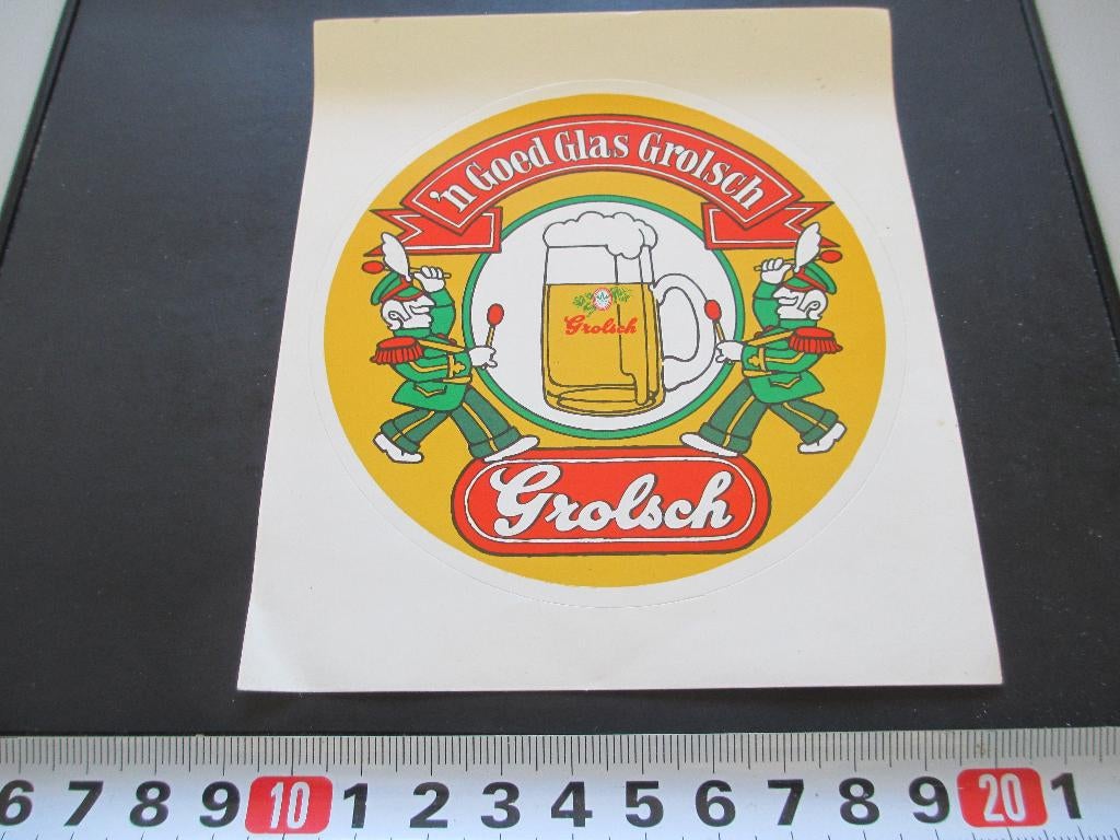 sticker 'n goed glas grolsch bier strip grote trom *, Ophalen, Zo goed als nieuw