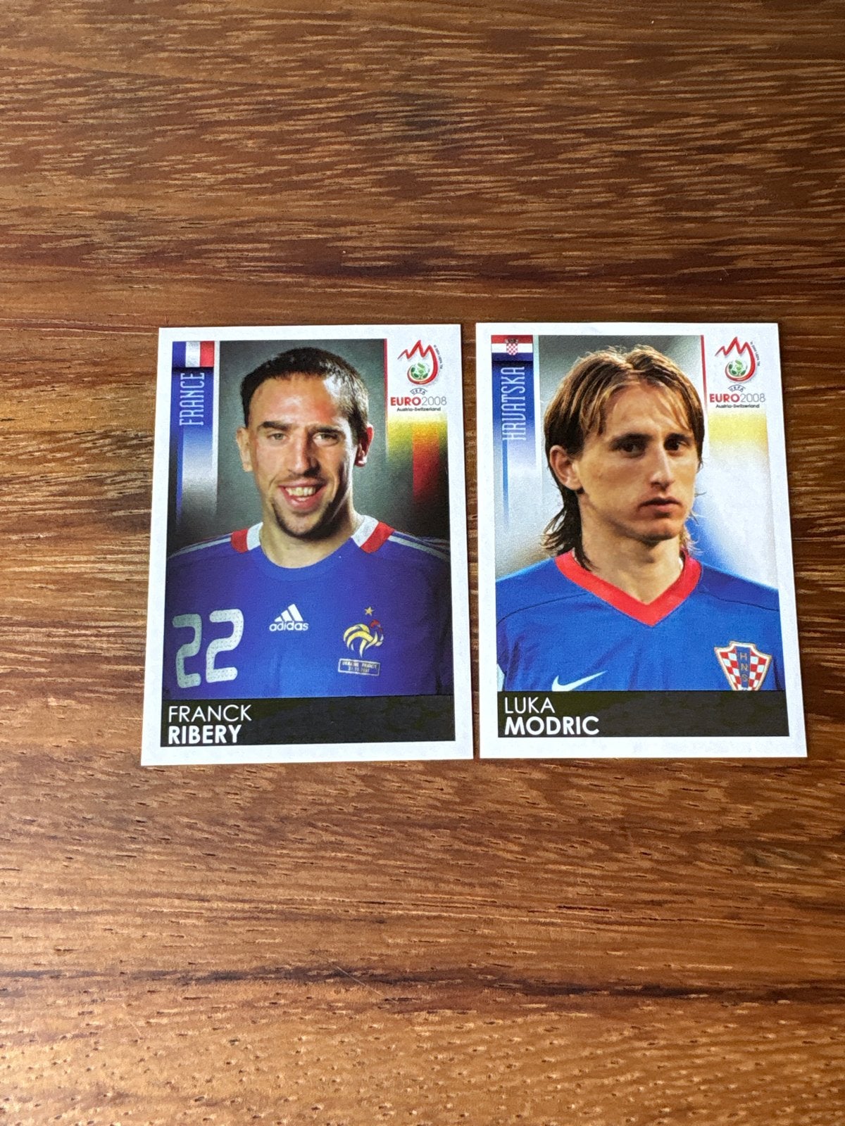 Panini Euro 2008 Stickers: Ribéry en Modrić, Ophalen of Verzenden, Zo goed als nieuw, Meerdere stickers