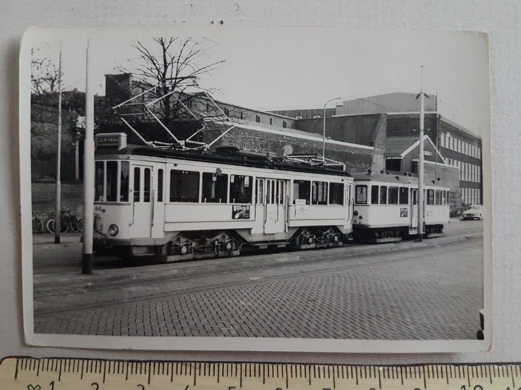Foto (7x10cm) TRAM 1962 Delft => Den Haag Reclame Willem II, Verzamelen, Ophalen of Verzenden, 1960 tot 1980, Ongelopen, Zuid-Holland
