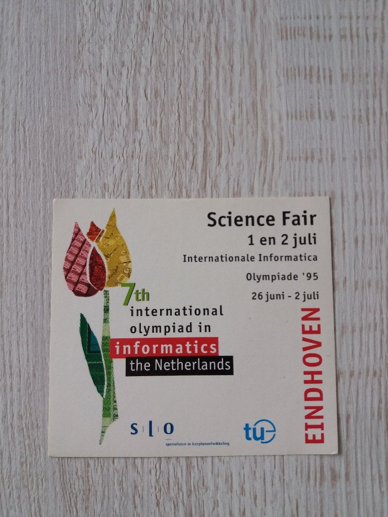 sticker 7th international olympaid in informatics Eindhoven, Ophalen of Verzenden, Zo goed als nieuw, Overige typen