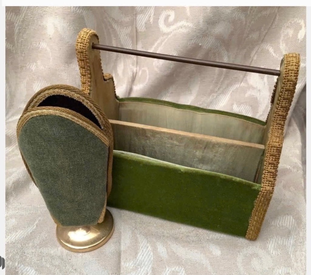 Buro set groen velours, brieven- en bril houder, Antiek en Kunst, Ophalen of Verzenden