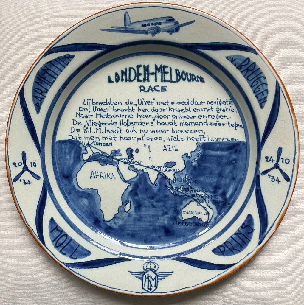 Antiek bord de UIVER 1934 KLM 1934 oud Delft, Verzenden