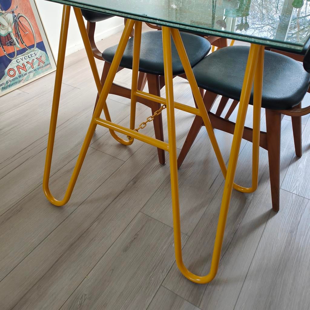 Glazen eettafel craquele effect - modern - industrieel, Ophalen, 100 tot 150 cm, 50 tot 100 cm, Glas
