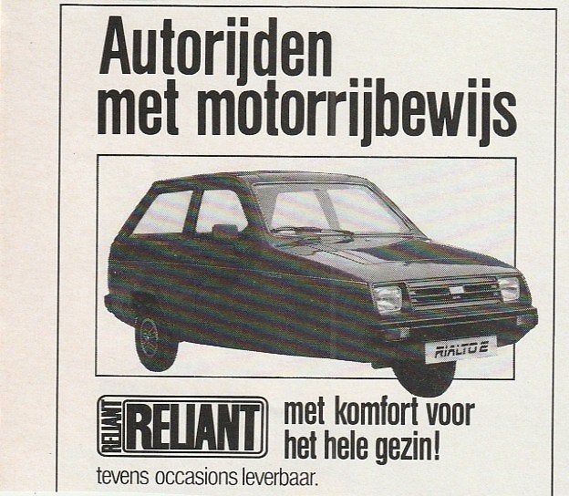 Retro reclame 1988 Reliant auto comfort hele gezin, Verzenden, Overige typen