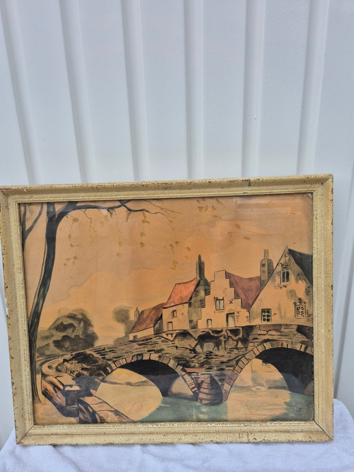 Hollandse aquarel gesigneerd  wj 1939, Ophalen of Verzenden