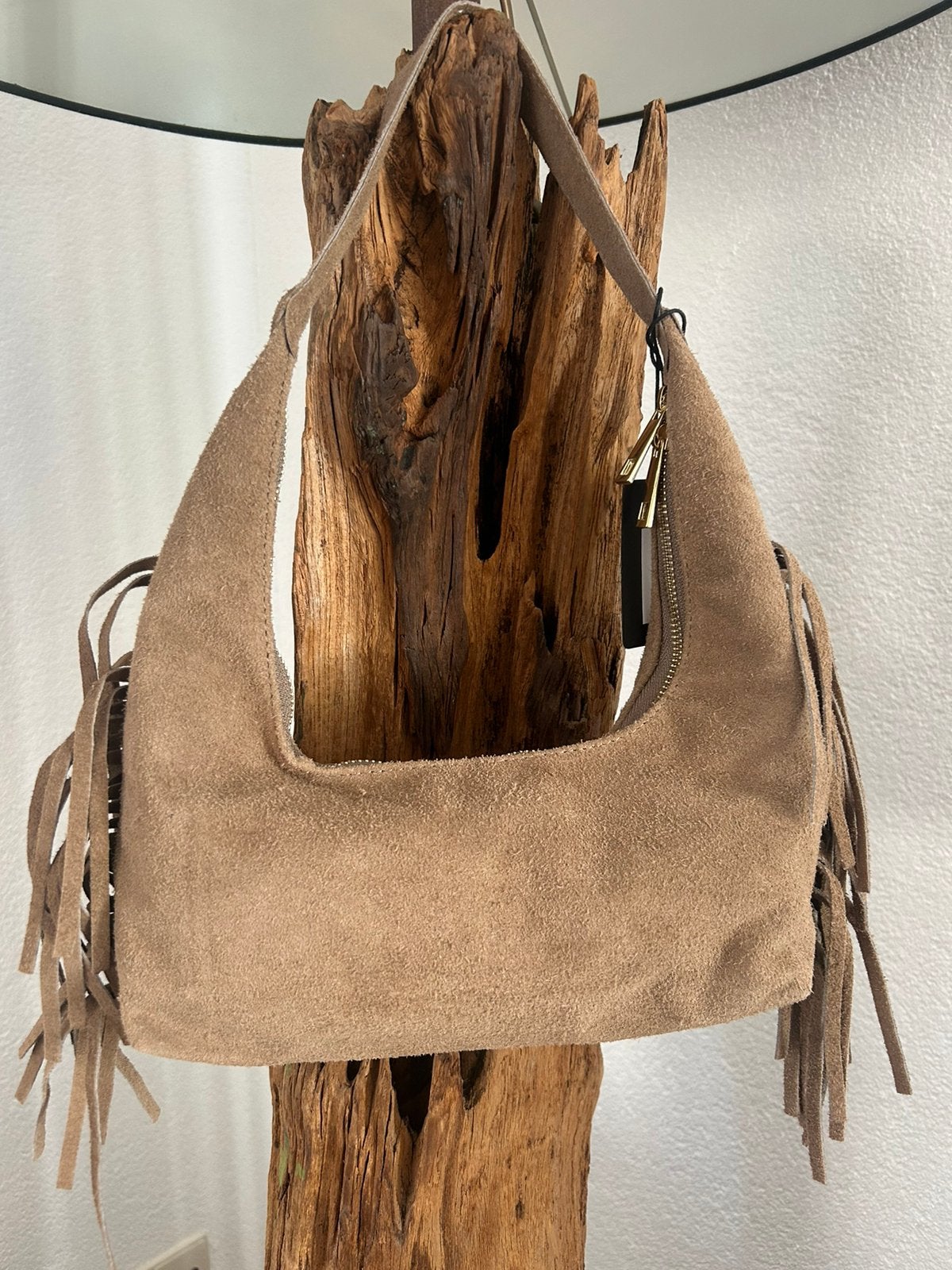 GIULIANO suede tasje met granjes beige, -, Verzenden, Schoudertasje, Nieuw