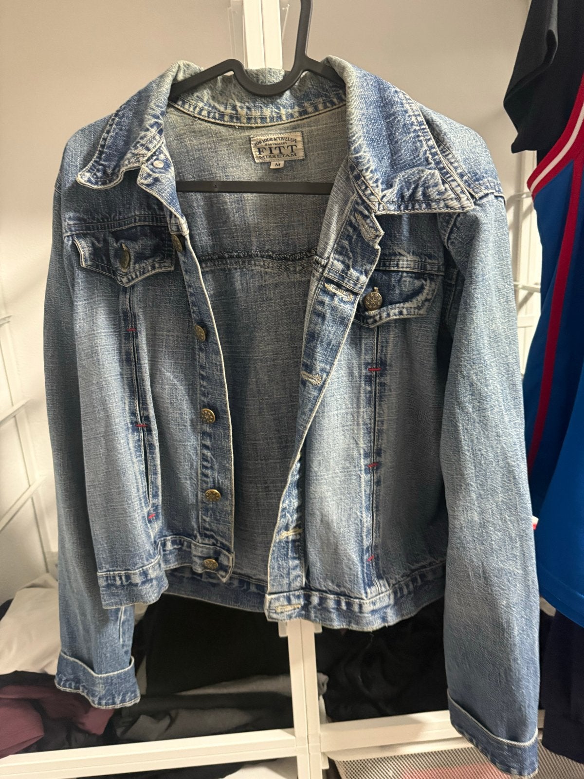 Vintage FITT Miss Etam spijkerjack maat M, Ophalen of Verzenden, Gedragen, Maat 38/40 (M), Blauw