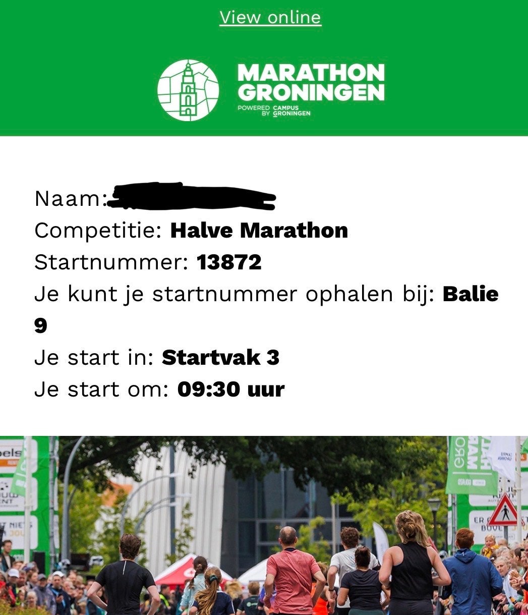 Startbewijs halve marathon Groningen 31 mei, Eén persoon, Mei