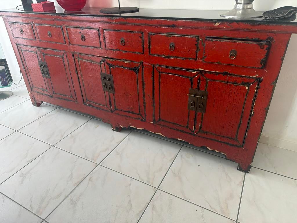 Groot Authentiek Chinees Dressoir - Massief Iepenhout, Huis en Inrichting, Kasten | Dressoirs, Zo goed als nieuw, 200 cm of meer