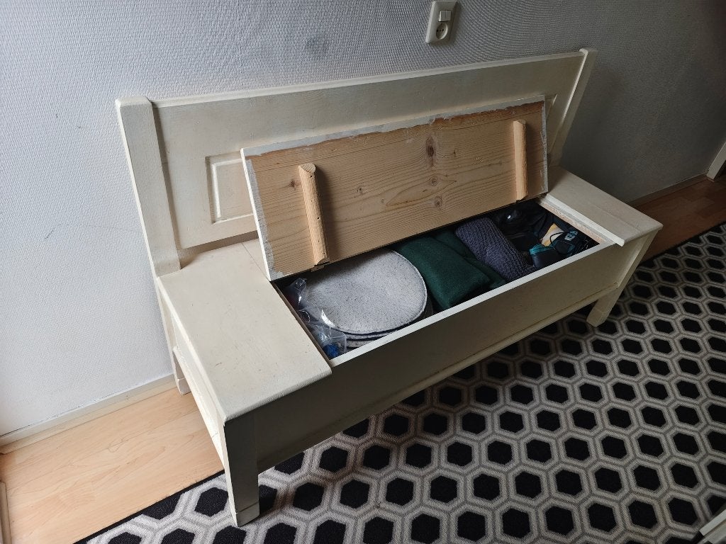 Eetkamerbankje voor in de gang of bij eettafel, met opslag, Ophalen, Farmhouse, Gebruikt, Wit