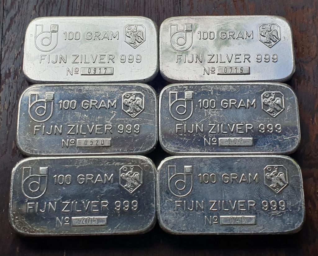 6x 100gram zilver baar Schöne paleizen, Postzegels en Munten, Ophalen, Zilver