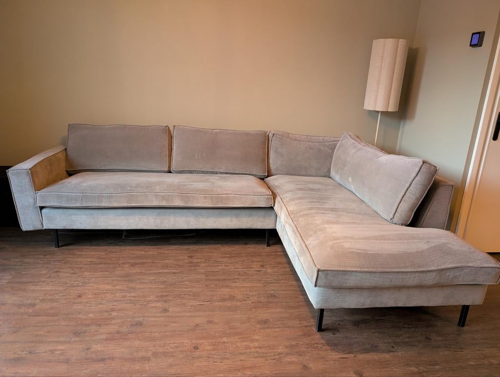 Hoekbank Woood, grijs ribstof, Ophalen, 250 tot 300 cm, Gebruikt, Modern, Scandinavisch