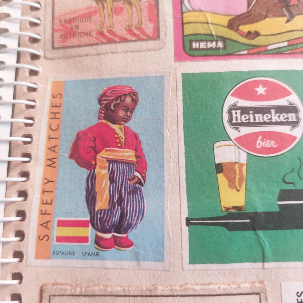 Plakboek met oude lucifermerken - 25 blz, ca. 30 merken, Ophalen of Verzenden, Gebruikt, Luciferdoosjes of -merken