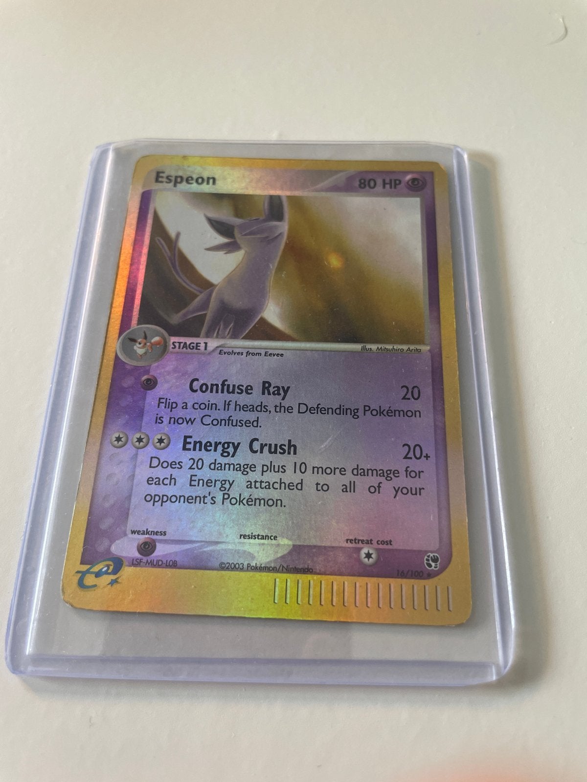 Espeon Reverse Holo 16/100 - Skyridge Pokémon Kaart, Ophalen, Zo goed als nieuw, Losse kaart, Foil