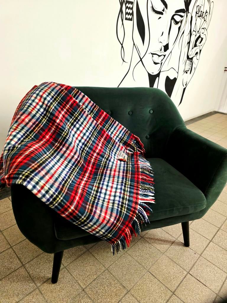 9614: Vintage 1970s Hatéma Reversible Tartan Throw, Huis en Inrichting, Ophalen of Verzenden, Gebruikt