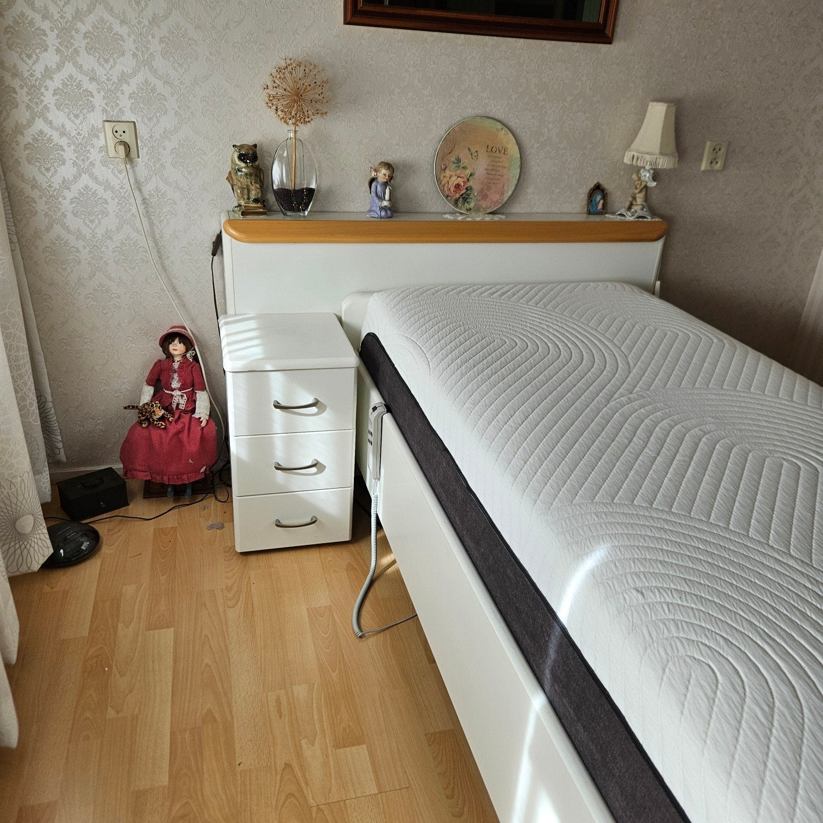 Seniorenbed inclusief elektrische bodem en matras, Ophalen, Eenpersoons, Wit, Hout