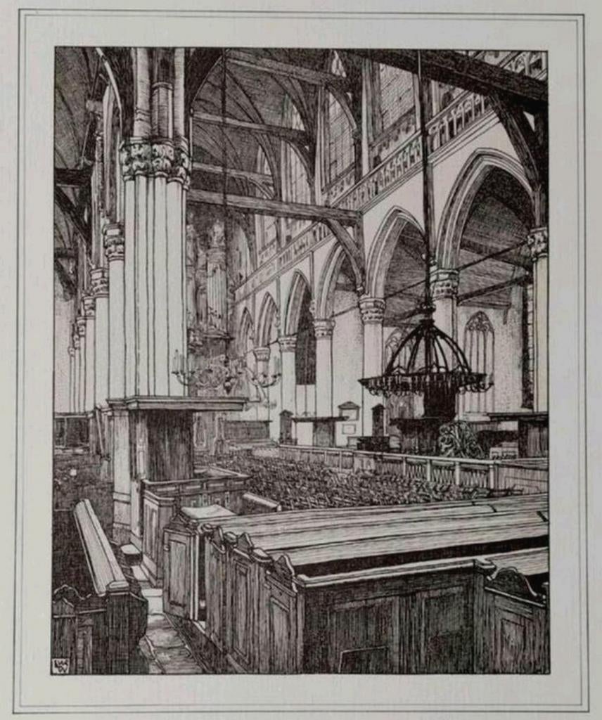 Amsterdam ... Interieur Oude kerk ..., Antiek en Kunst, Kunst | Tekeningen en Foto's, Ophalen of Verzenden