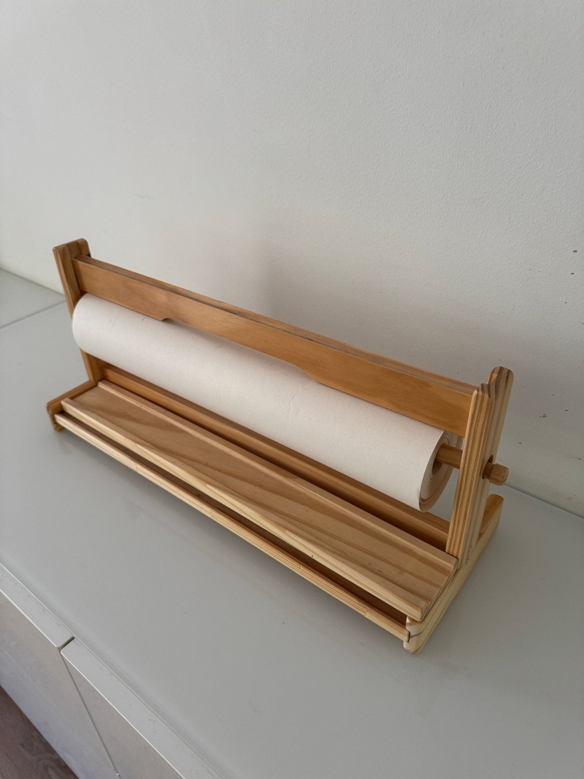 Houten papierrolhouder met afscheurrand, Ophalen, Gebruikt, Overige thema's, Gereedschap of Toebehoren