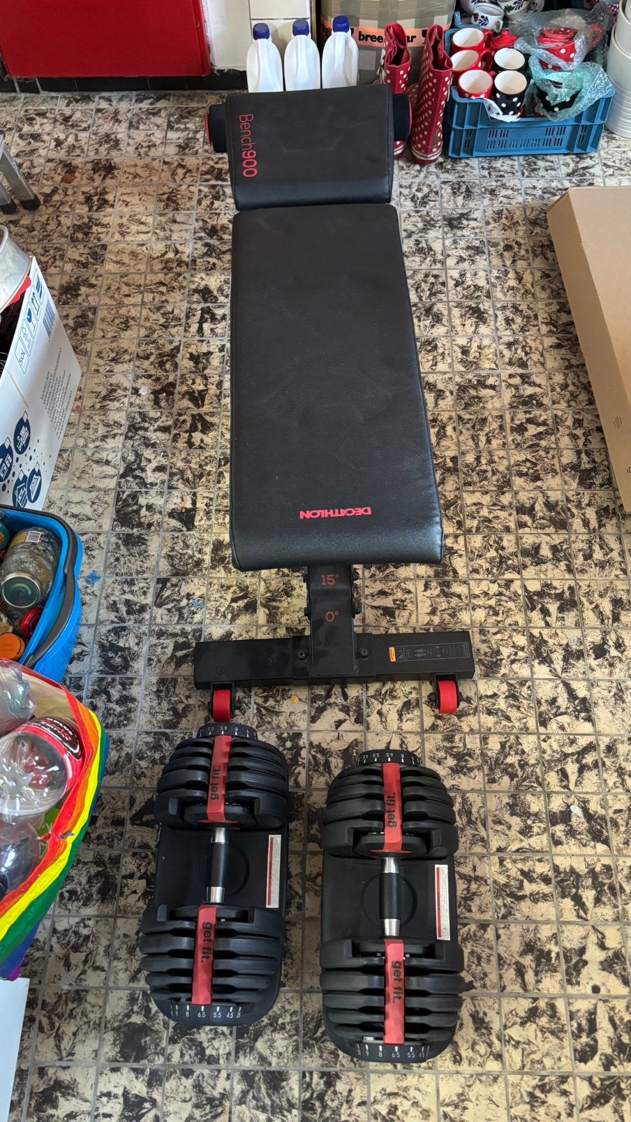 Verstelbare halterbank en verstelbare dumbbells, Ophalen, Zo goed als nieuw, Fitnessbank