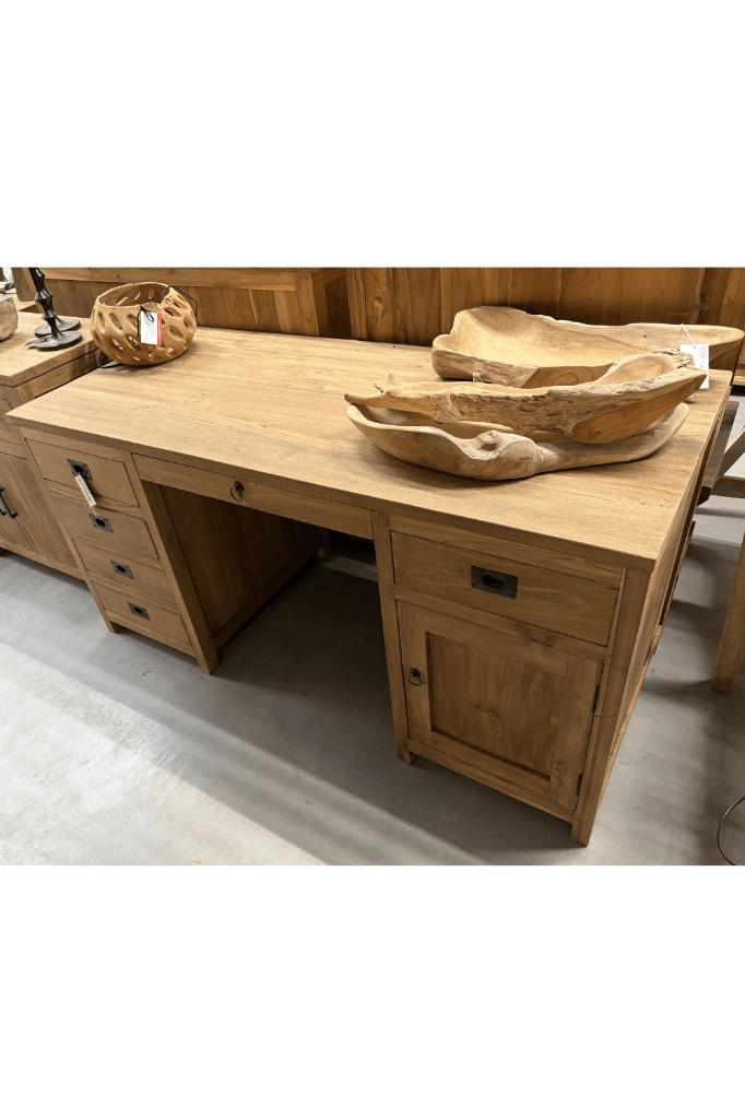 Teakhouten bureau maat 160, Ophalen, 160 cm, Hout, Nieuw