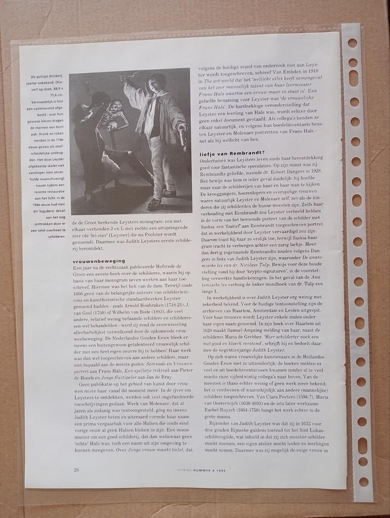 Judith Leyster artikel, Verzamelen, Tijdschriften, Kranten en Knipsels, Ophalen of Verzenden, 1980 tot heden, Knipsel(s)