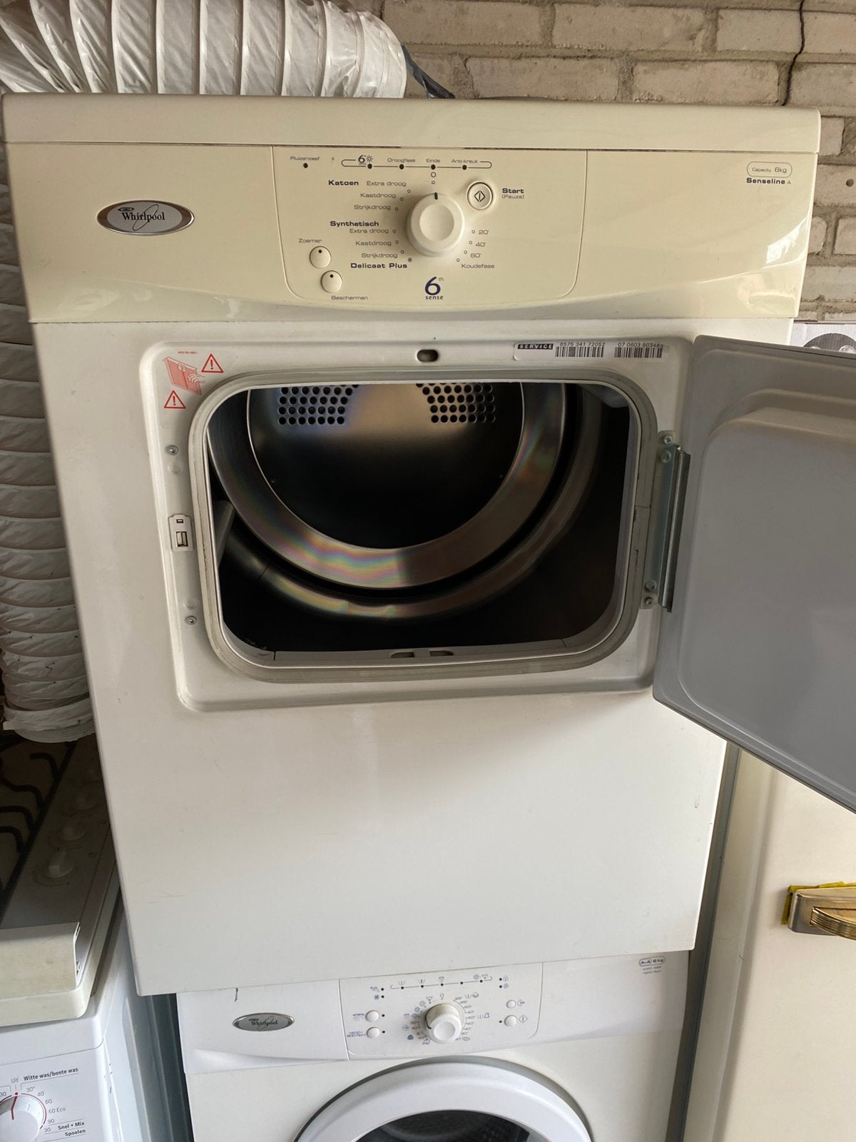 Wasdroger van Whirlpool, Witgoed en Apparatuur, Wasdrogers, Ophalen, 6 tot 8 kg, Gebruikt, Luchtafvoer