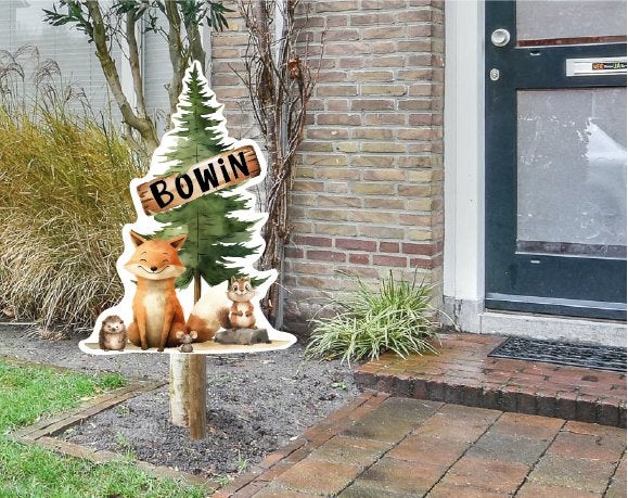 Geboortebord, raambord of raamsticker bosdieren met naam, Ophalen of Verzenden, Nieuw, Geboortebord