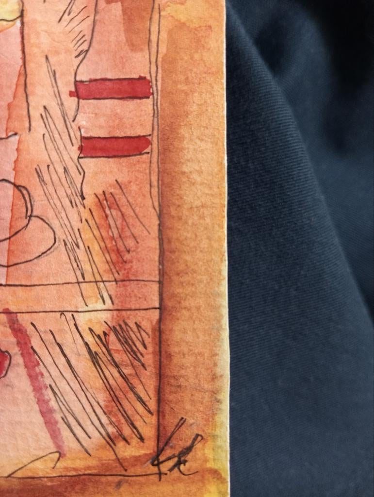 Aquarel pentekening gesigneerd, Ophalen of Verzenden