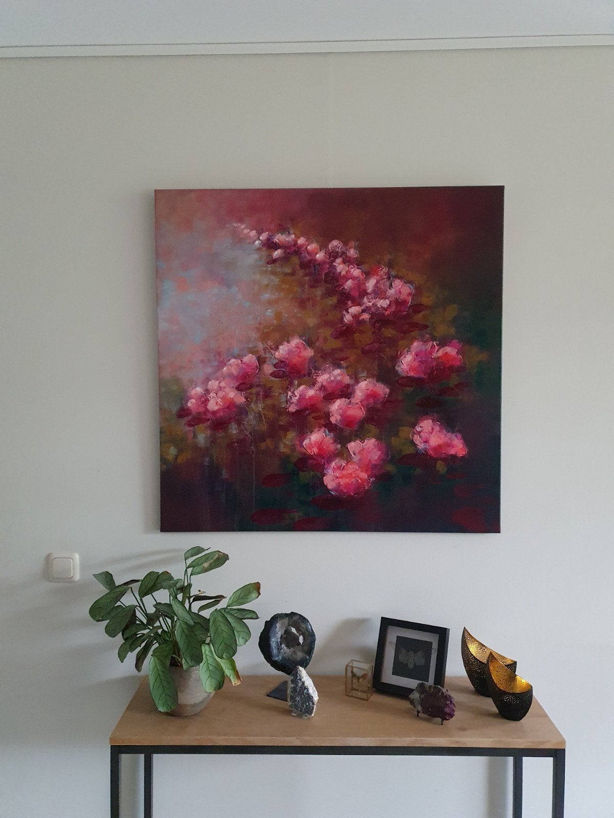 Acrylverf schilderij 90x90 bloemen mixed media, Ophalen