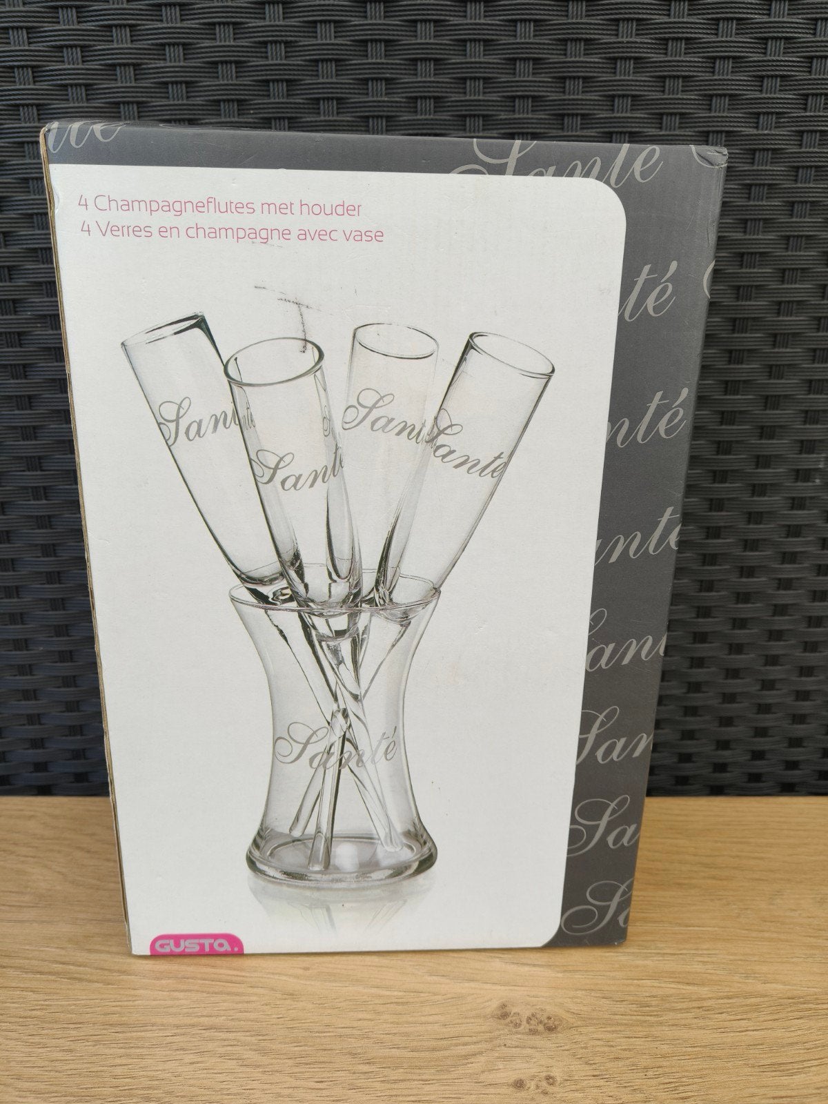 champagne glazen in houder van glas, Verzamelen, Glas en Borrelglaasjes, Ophalen of Verzenden, Zo goed als nieuw, Overige typen