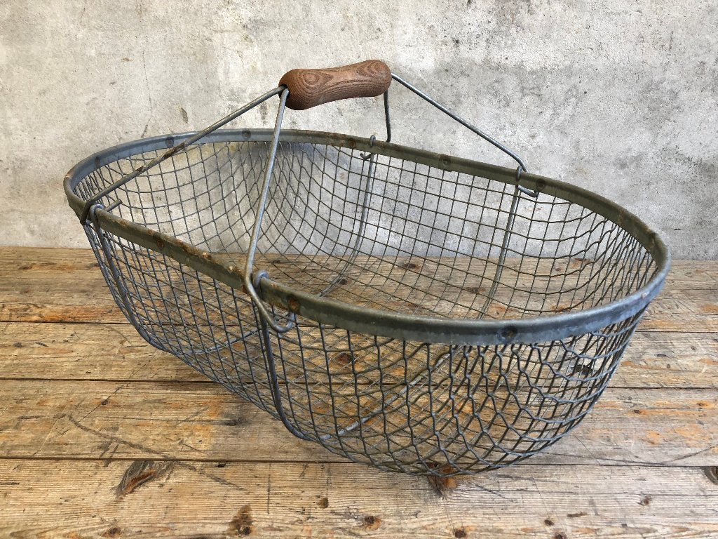 brocante plukmand | Frankrijk | vintage mand houten handvat, Ophalen of Verzenden