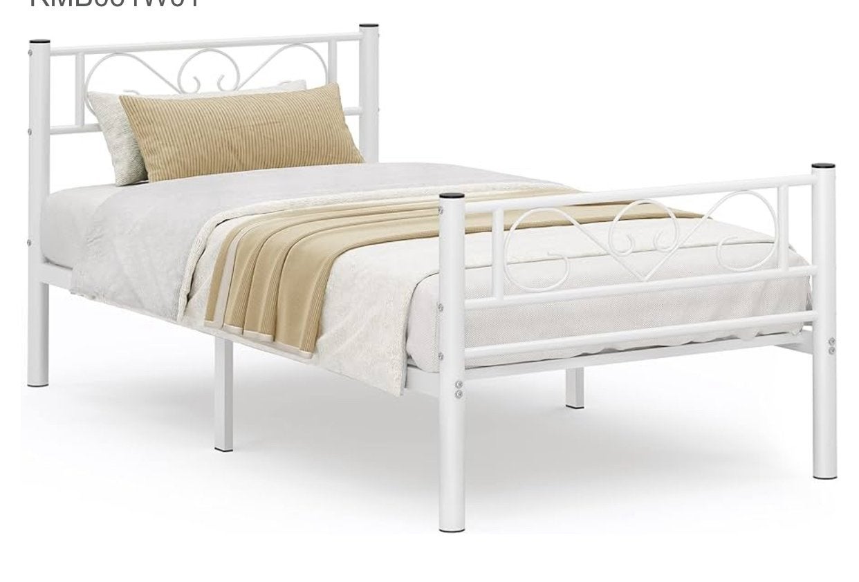 Bedframe 90x200 wit metaal - Eenpersoonsbed, Ophalen, Gebruikt, 90 cm, Eenpersoons