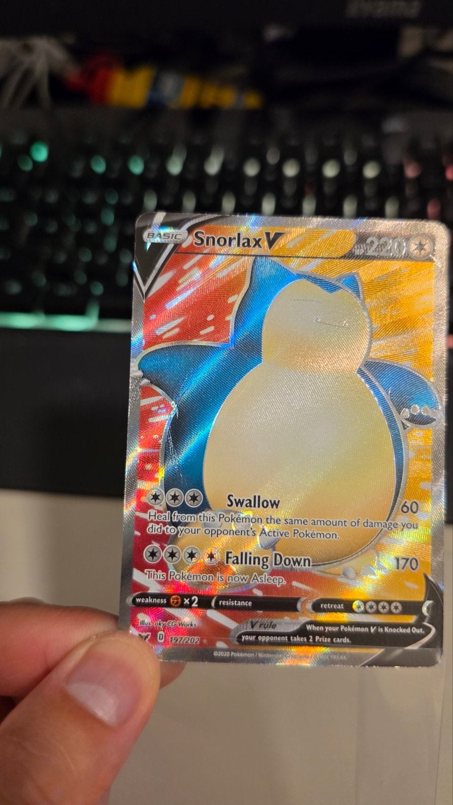 Snorlax V Full Art 197/202 Sword & Shield Base Set, Ophalen of Verzenden, Gebruikt, Losse kaart, Foil