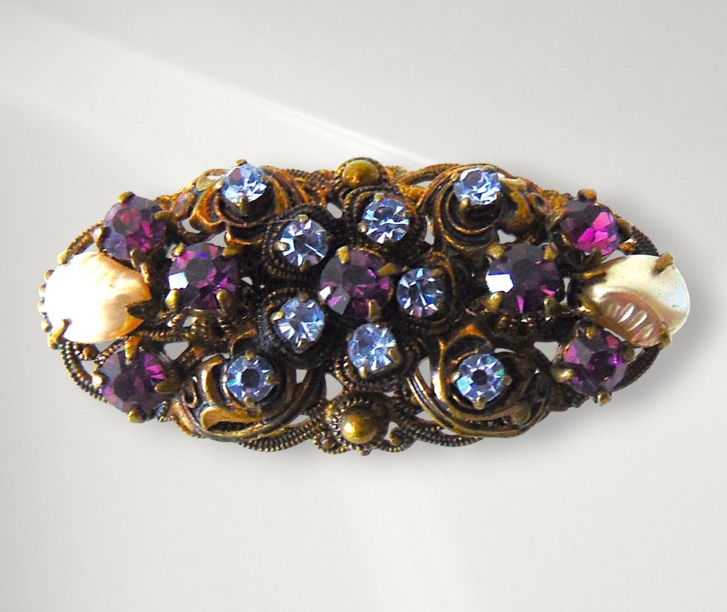 Vintage W. Germany filigraan broche strass faux parel!, Overige materialen, 4 tot 7 cm, Overige kleuren, Verzenden