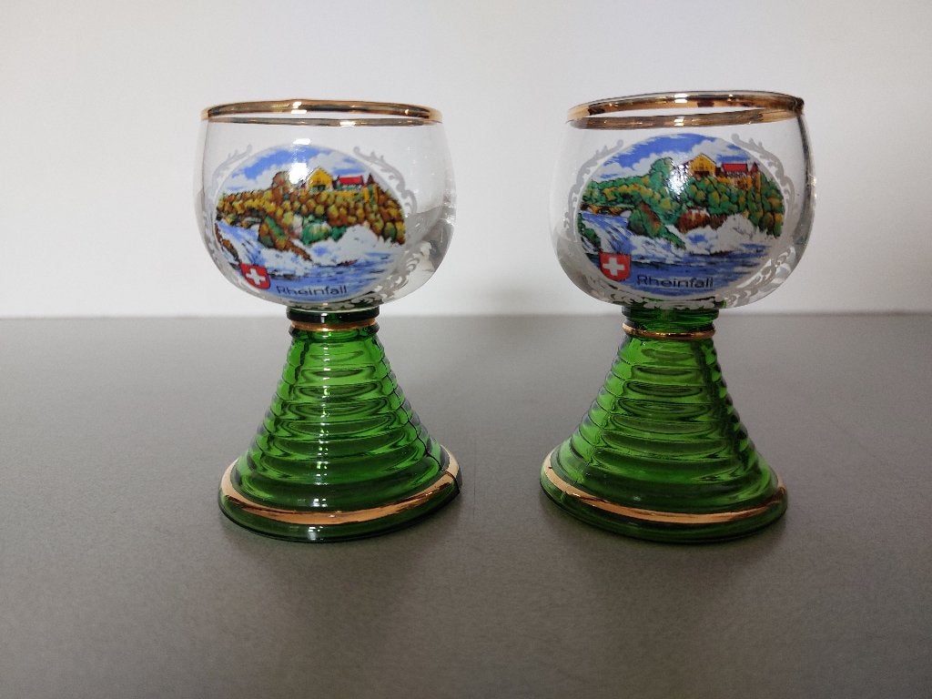 2 Vintage Elzas Roemer Lumiarc glaasjes Souvenir Rheinfall, Ophalen of Verzenden