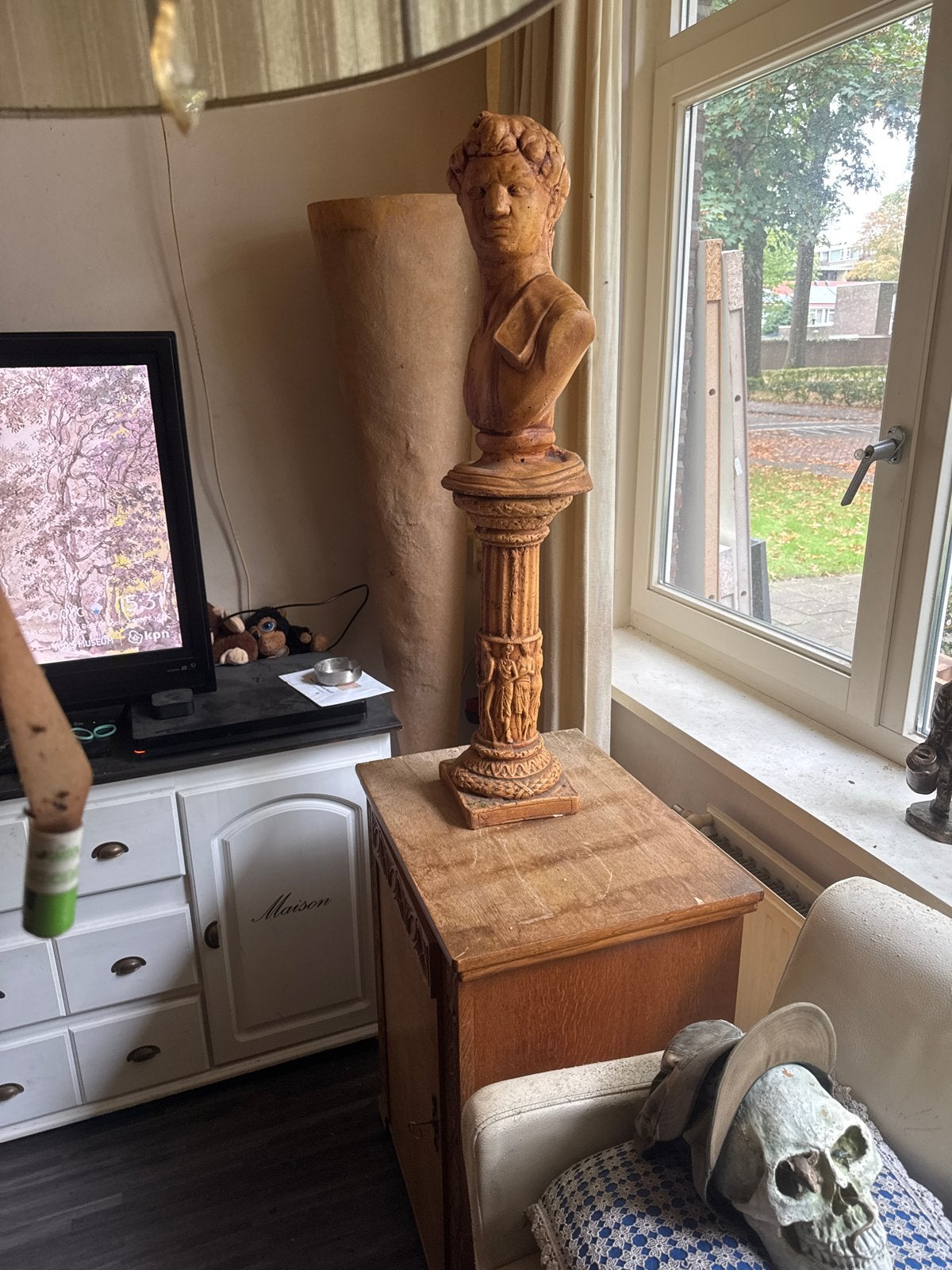 Antieke Buste op Sokkel - Klassieke Decoratie, Ophalen, Buste, 50 - 100 cm, Bruin