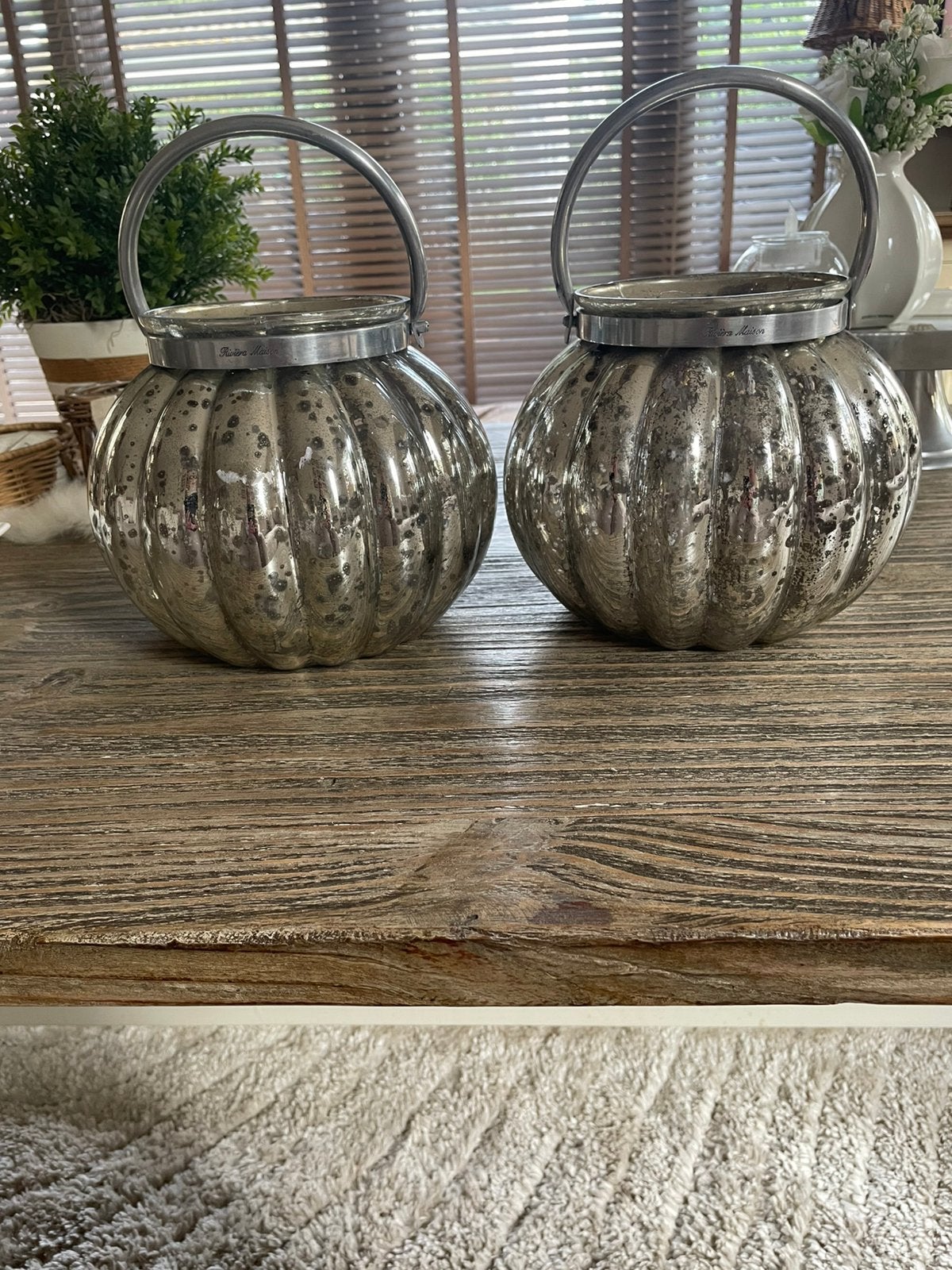 Riviera maison pumpkin windlichten/ waxinelichthouder, Ophalen of Verzenden, Gebruikt, Zilver, Glas