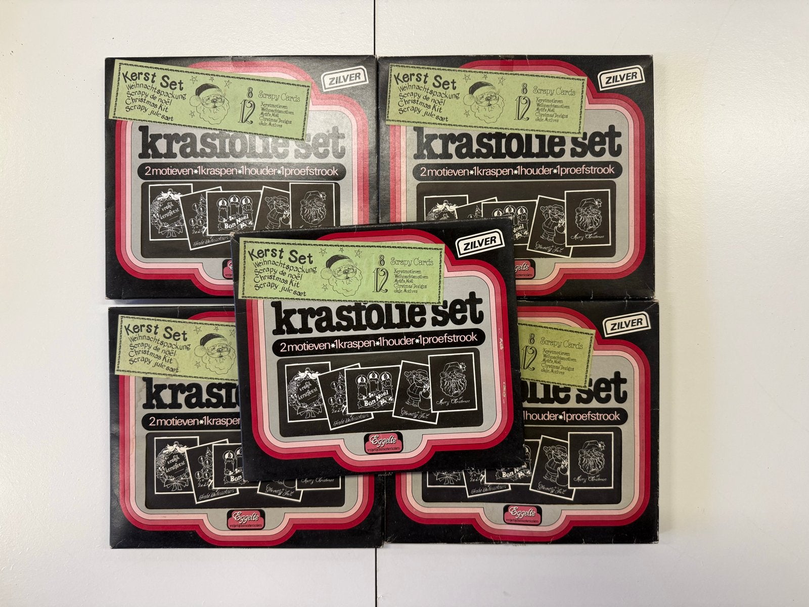 5x Krastone Set Kerstkaarten Zilver - Knutselset, Ophalen, Zilver, Nieuw, Papier of Karton