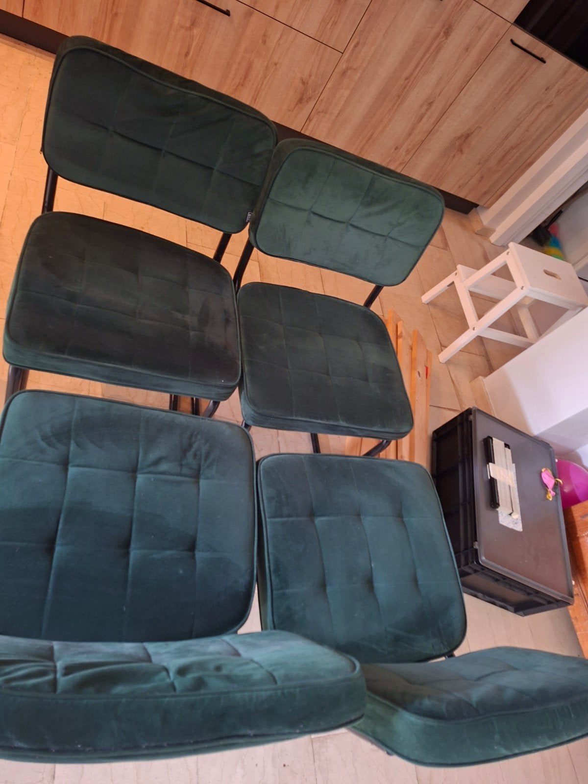 Set van 4 donkergroene eetkamerstoelen, Ophalen, Gebruikt, Overige kleuren, Modern, Industrieel