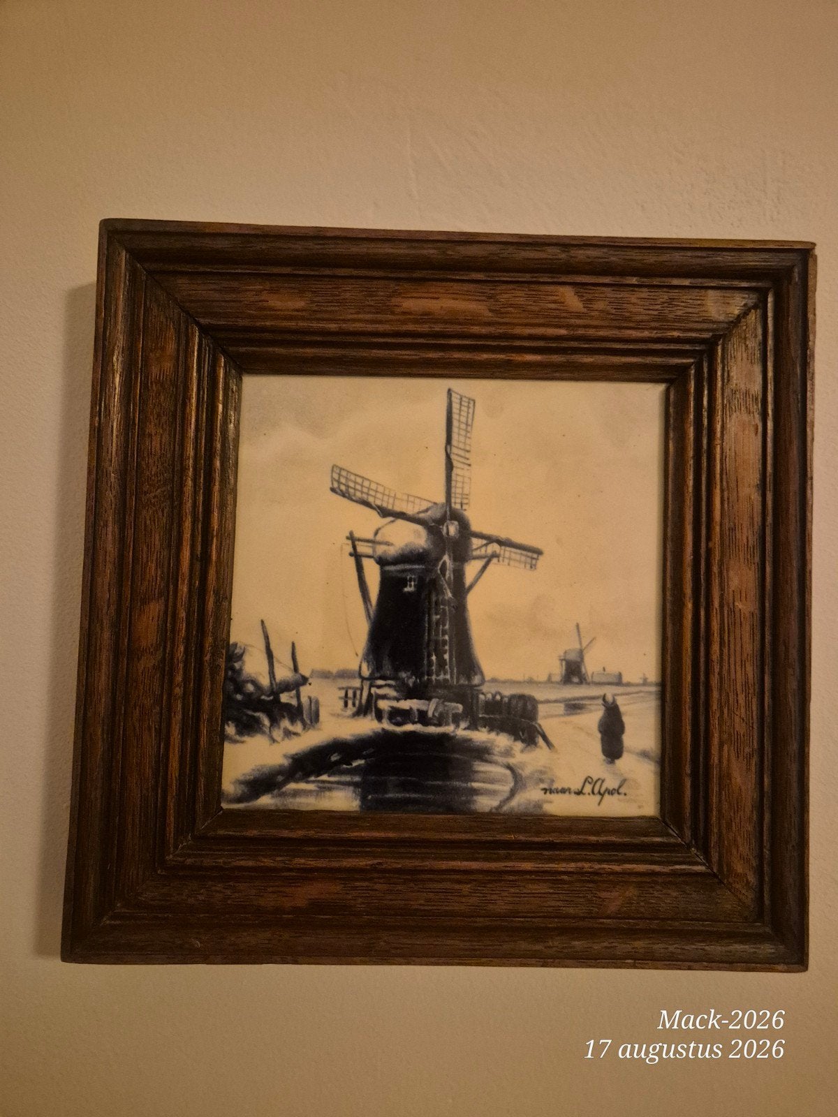 Antiek Delfts Blauw Tegeltableau Molenlandschap, Antiek en Kunst, Ophalen of Verzenden